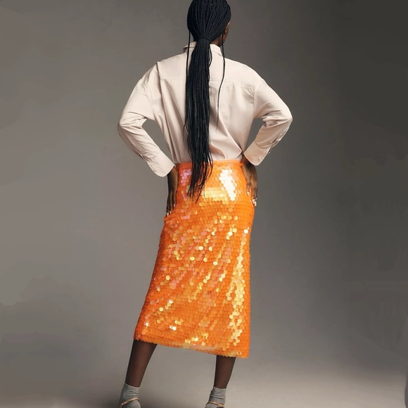 By Anthropologie Neon Paillette Sequin Midi Skirt - Picture 5 of 10